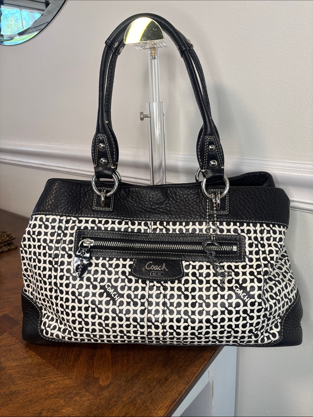 Coach Penelope Op Art Signature Shoulder Bag in black and white
